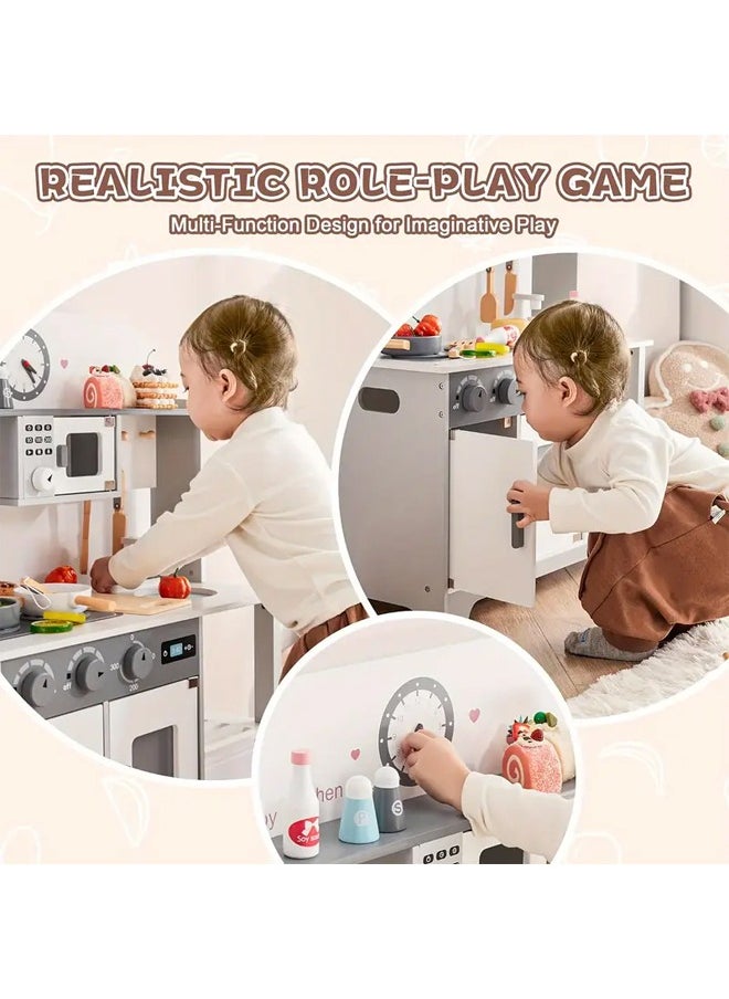 Fitness World - Wooden kitchen toy set for kids with realistic lights and sounds and play pots and pans - Image 1