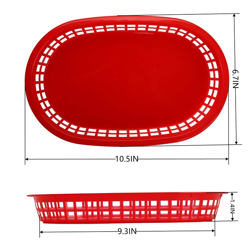 Cedilis 40 Pack Fast Food Baskets, 10.5 x 7 Inch Plastic Baskets, Food Service Tray for Hot Dogs, Burgers, Sandwiches, Fries, Barbecues, Picnics, Parties (red) - Image 3