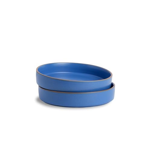 Shay Stackable Ceramic Pasta Bowl Set, 22cm, 2 Pieces, Blue | Matte Finish | Ceramic Pasta Plate | Deep Plate | Pasta Serving Plate (Stackable Pasta Plate - Blue Rim) - Image 1