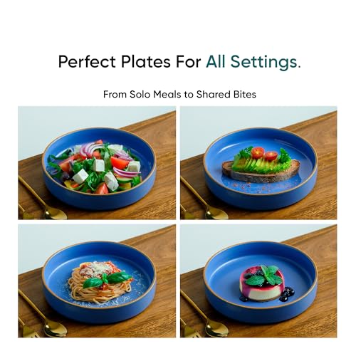 Shay Stackable Ceramic Pasta Bowl Set, 22cm, 2 Pieces, Blue | Matte Finish | Ceramic Pasta Plate | Deep Plate | Pasta Serving Plate (Stackable Pasta Plate - Blue Rim) - Image 4