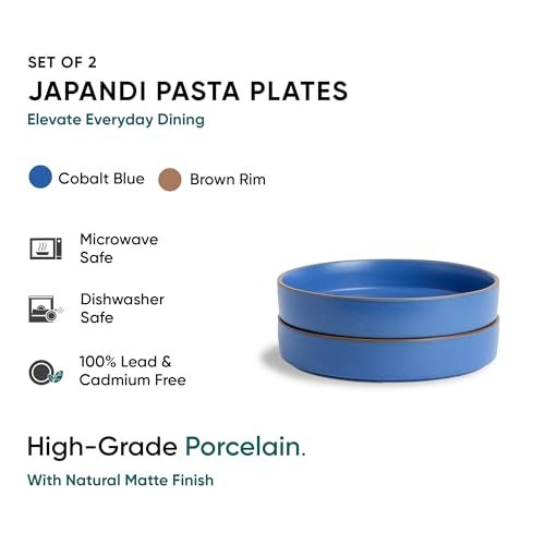 Shay Stackable Ceramic Pasta Bowl Set, 22cm, 2 Pieces, Blue | Matte Finish | Ceramic Pasta Plate | Deep Plate | Pasta Serving Plate (Stackable Pasta Plate - Blue Rim) - Image 3