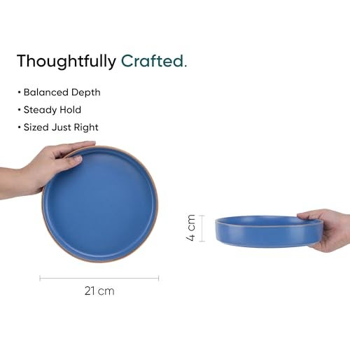 Shay Stackable Ceramic Pasta Bowl Set, 22cm, 2 Pieces, Blue | Matte Finish | Ceramic Pasta Plate | Deep Plate | Pasta Serving Plate (Stackable Pasta Plate - Blue Rim) - Image 5