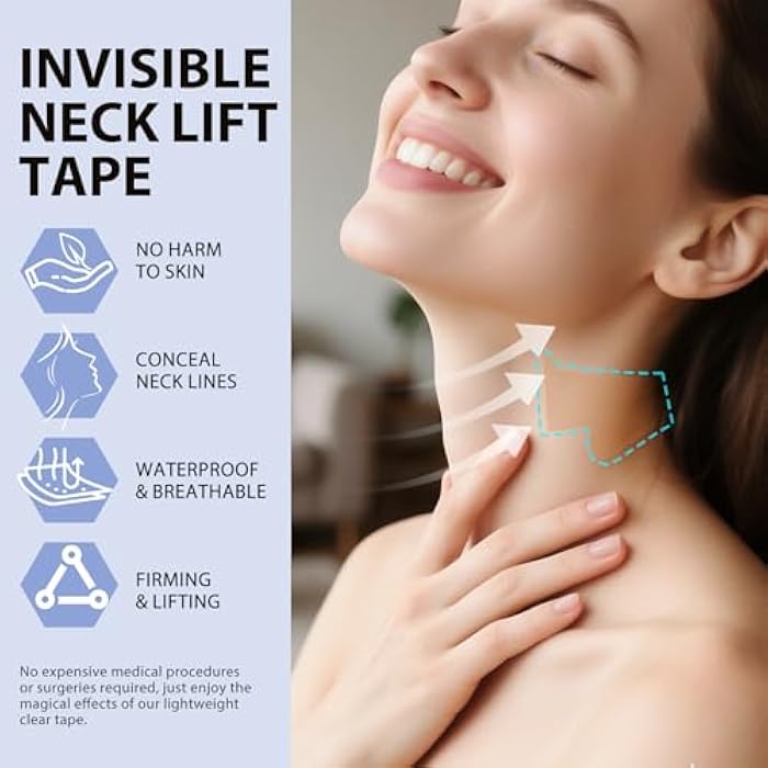SKYMORE 20 Pcs Neck Tape Lifting Invisible, Reusable & High Elastic Face Lifting Patches, Invisible Ultra-Thin for Lifting Sagging Neck Skin, Improve Neck Lines & Wrinkles - Image 5
