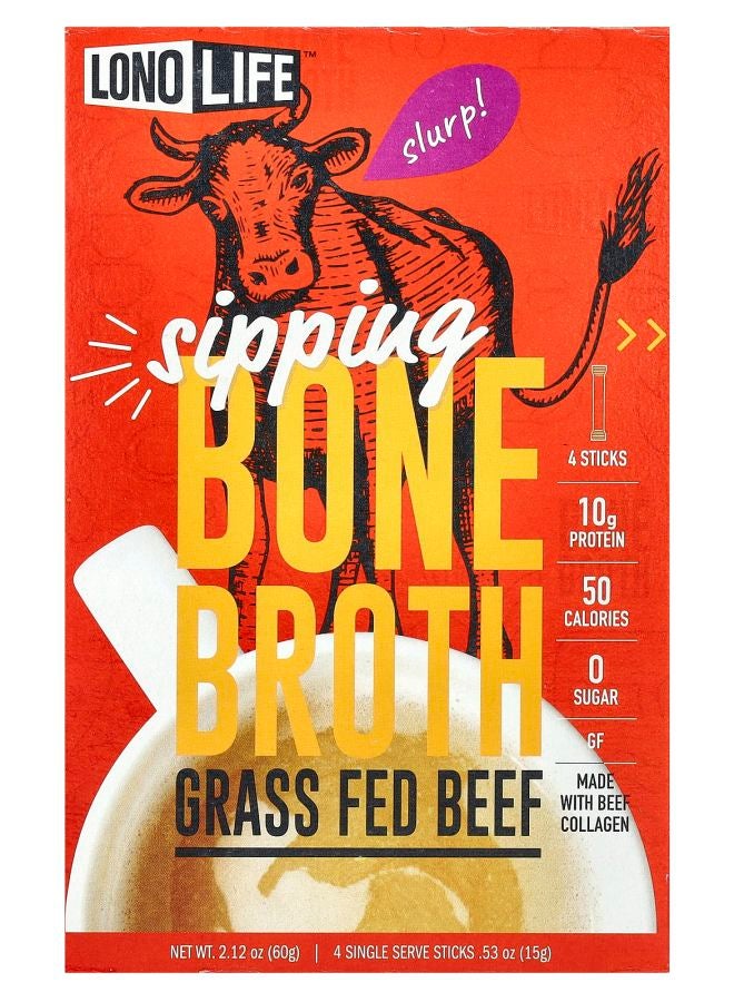 Sipping Bone Broth Grass Fed Beef  4 Stick Packs .53 oz (15 g) Each