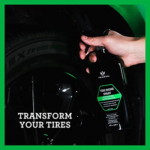 Trinova 33511 Tire Shine Spray No Wipe - Automotive Clear Coat Dressing for Wet & Slick Finish - Keeps Tires Black - with Rubber Protector - Prevents Fading & Yellowing - 18 OZ - Image 3