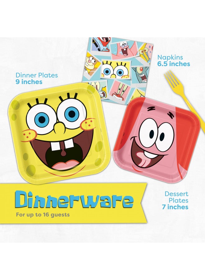 Unique زينة عيد ميلاد سبونجبوب الفريدة | زينة حفلة سبونجبوب | مستلزمات حفلة سبونجبوب | تكفي 16 ضيفًا | مع لافتة، مفرش طاولة سبونجبوب، أطباق عشاء وكعك، مناديل، شوك، زر - Image 2