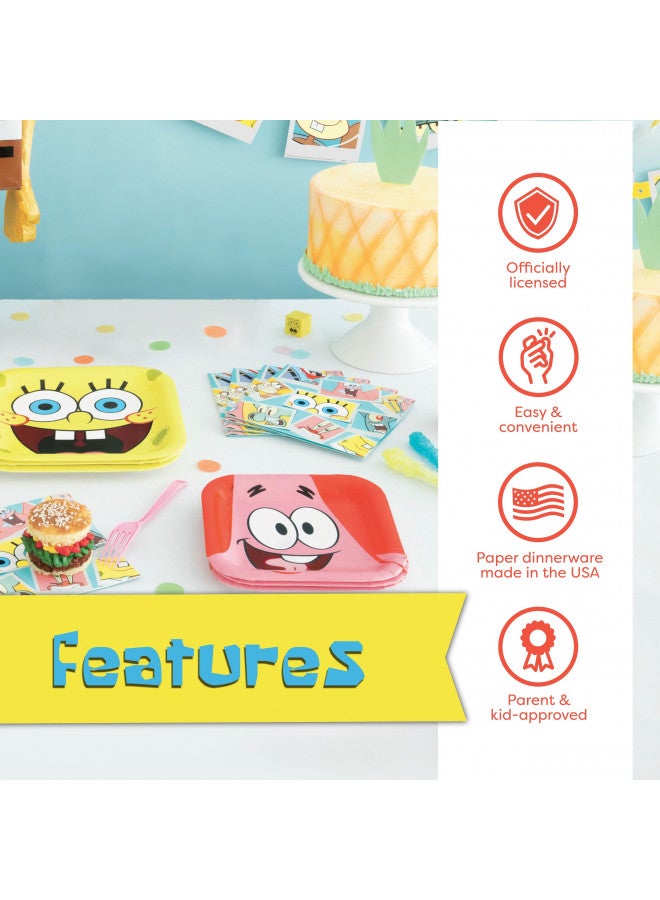 Unique زينة عيد ميلاد سبونجبوب الفريدة | زينة حفلة سبونجبوب | مستلزمات حفلة سبونجبوب | تكفي 16 ضيفًا | مع لافتة، مفرش طاولة سبونجبوب، أطباق عشاء وكعك، مناديل، شوك، زر - Image 3
