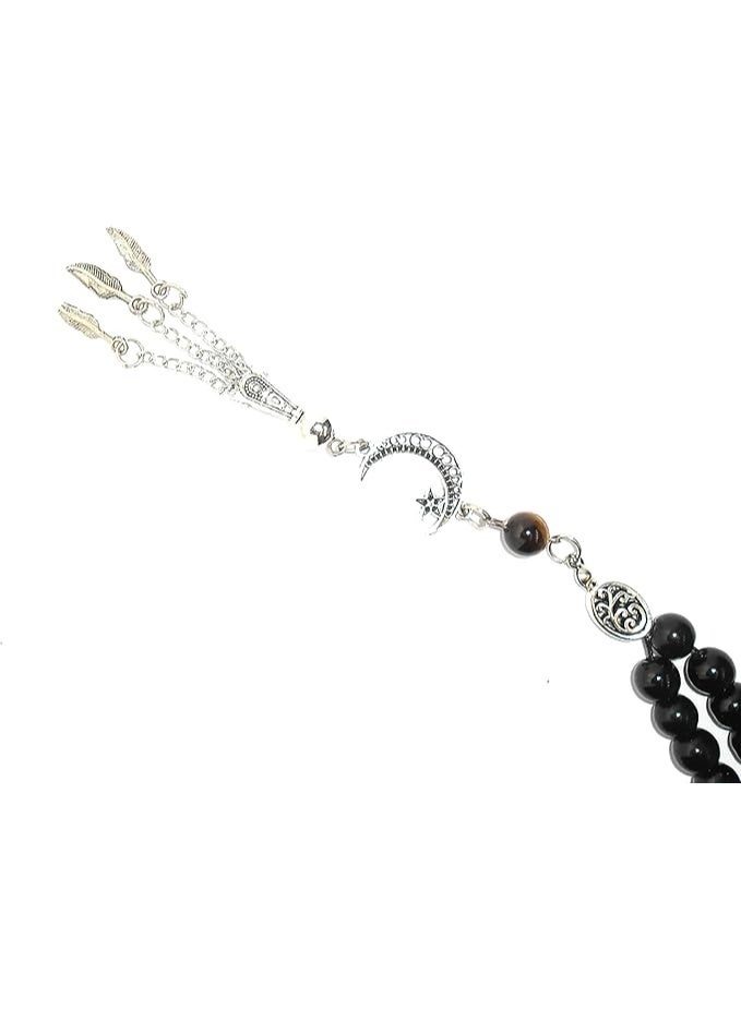 مسبحة يدوية الصنع – مزيج فريد من حجر العقيق مع حجر عين النمر الطبيعي للتأمل والصلاة والطاقة الإيجابية والسلام – هدية مثالية لكل المناسبات - Image 2