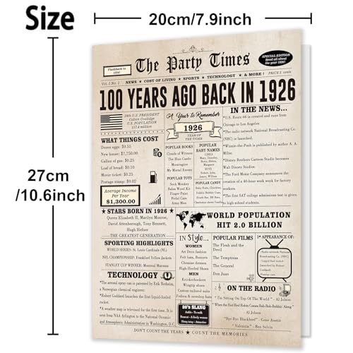 Londue 100th Birthday Card, Retro 100th Birthday Card Gifts for Women Men, Funny 100 Year Old Birthday Decorations for Grandma Grandpa Dad Mom - Image 3