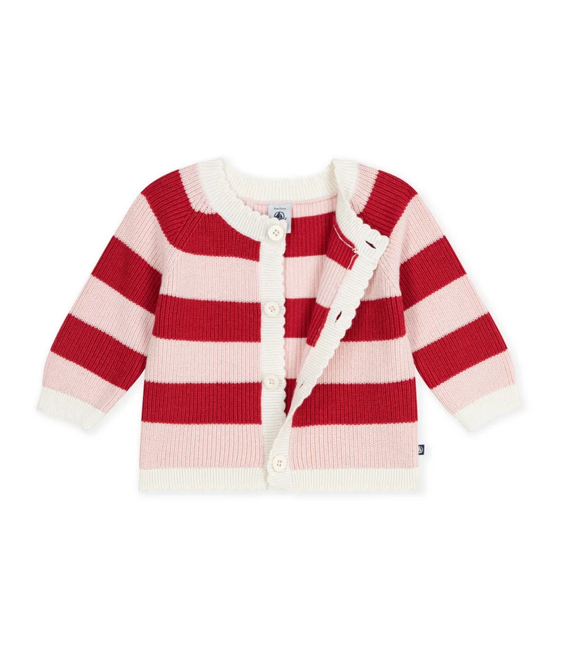 Petit Bateau Babies' Cardigan In Stripy Cotton