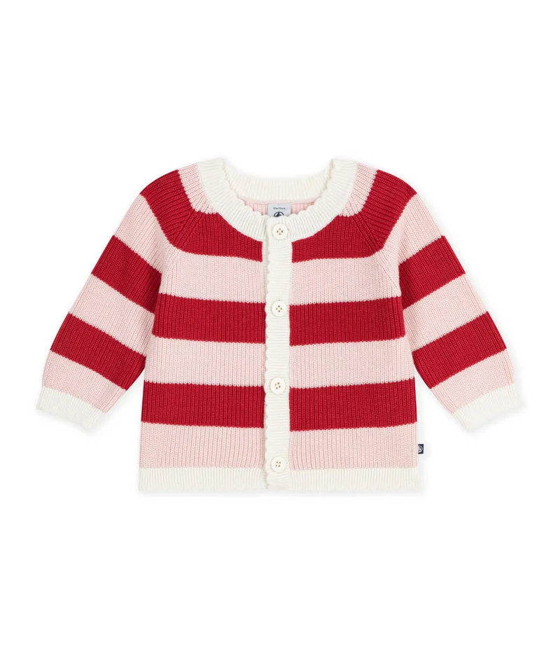 Petit Bateau Babies' Cardigan In Stripy Cotton