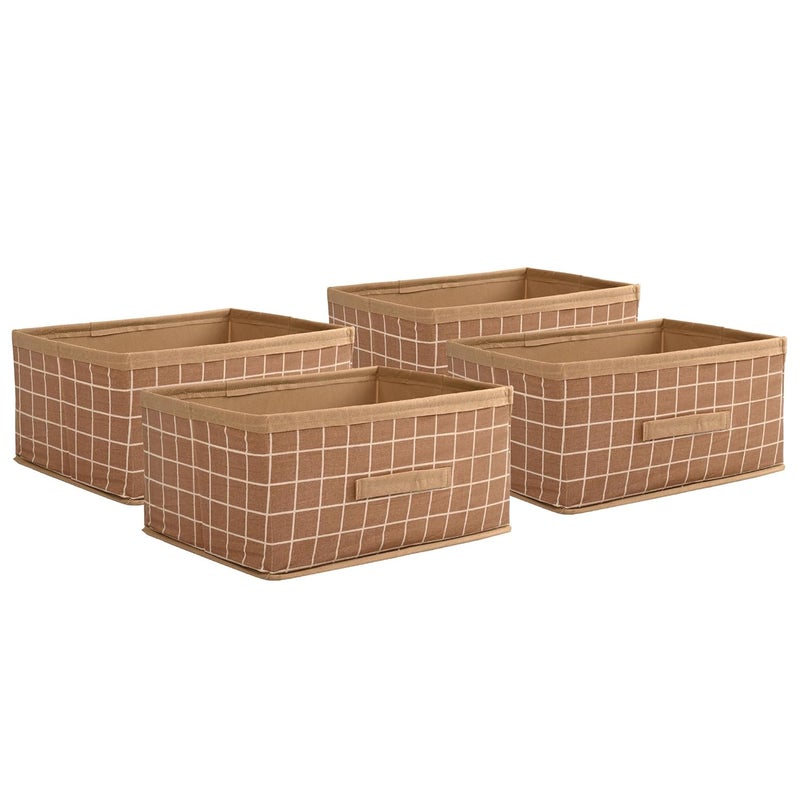 Kuber Industries Pack of 4 Foldable Multipurpose Cloth Organizer for Storage with Drawing Handle Durable Organisers Storage Box for ClothesToys Check Design Beige - Image 1