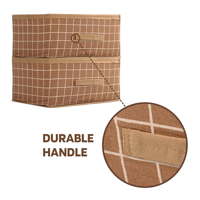 Kuber Industries Pack of 4 Foldable Multipurpose Cloth Organizer for Storage with Drawing Handle Durable Organisers Storage Box for ClothesToys Check Design Beige - Image 5