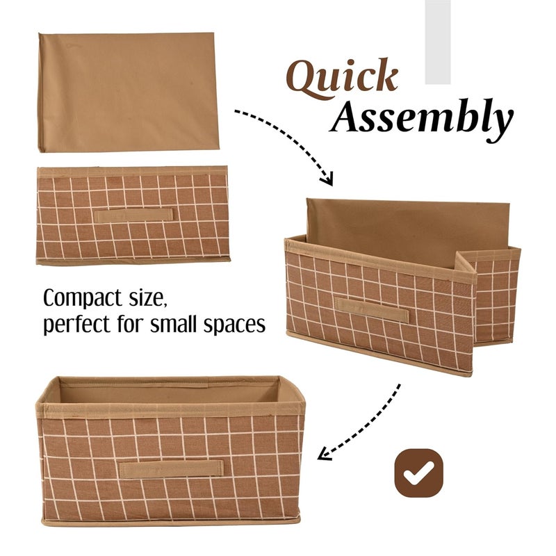 Kuber Industries Pack of 4 Foldable Multipurpose Cloth Organizer for Storage with Drawing Handle Durable Organisers Storage Box for ClothesToys Check Design Beige - Image 4