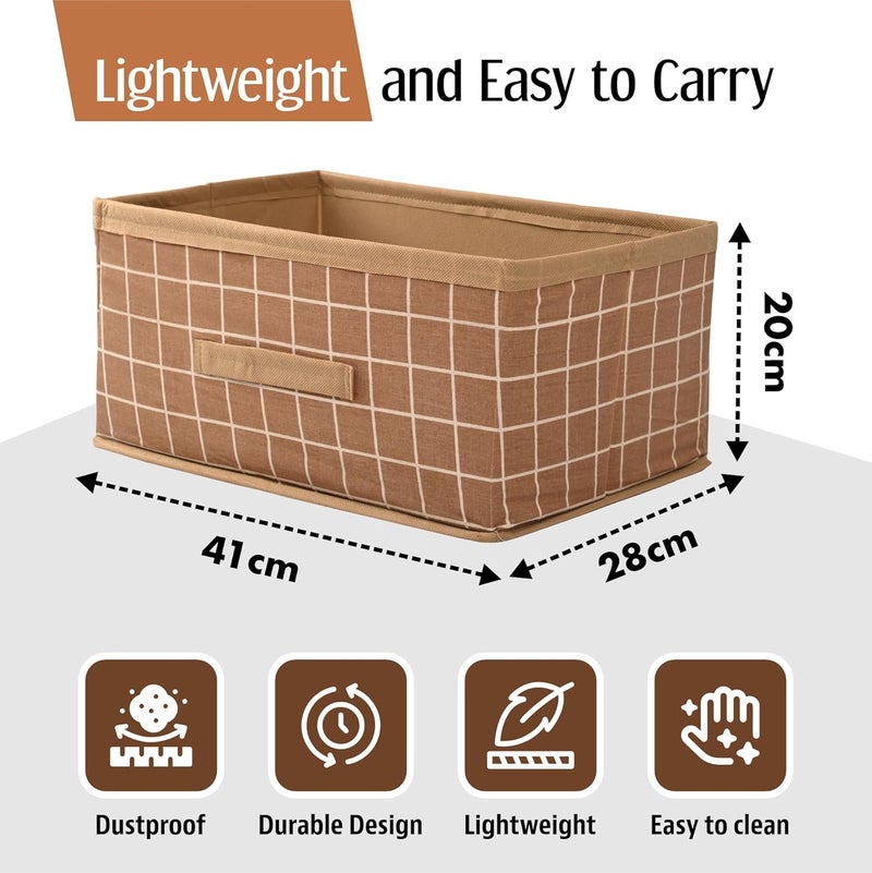Kuber Industries Pack of 4 Foldable Multipurpose Cloth Organizer for Storage with Drawing Handle Durable Organisers Storage Box for ClothesToys Check Design Beige - Image 3