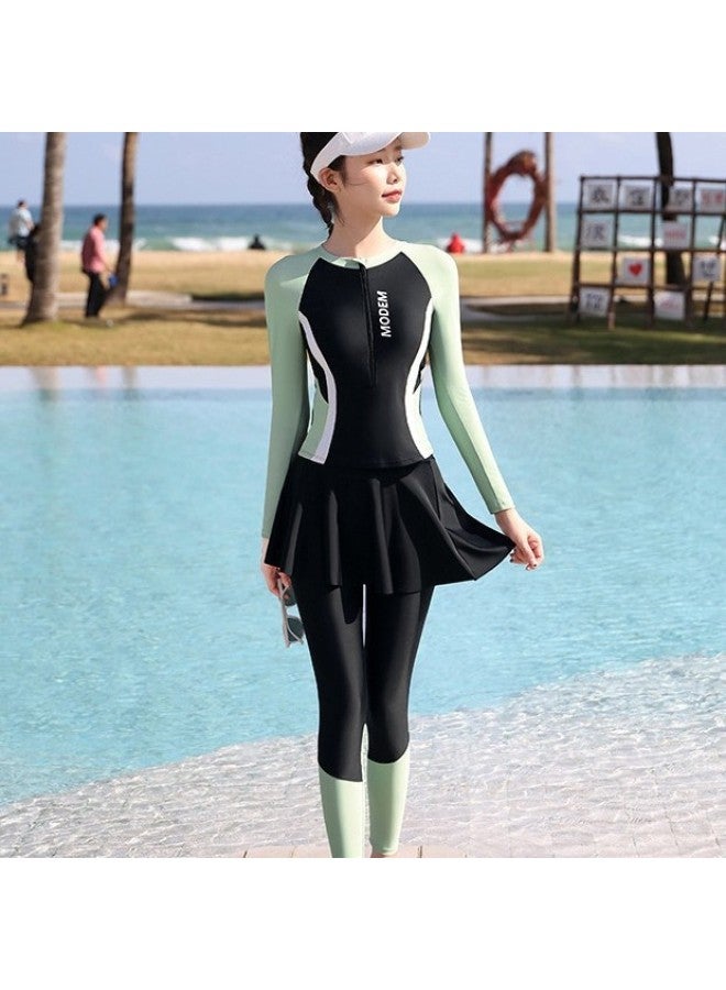 Generic Swimwear Women's Split Three-piece Sunscreen Long-sleeved Trousers Diving Conservative Women's Hot Spring Swimwear-Color:Black Gray-Size:M（90-100）  - Image 3