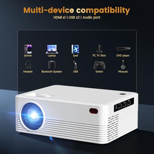 SKUOU Mini Portable Projector with Wifi and Bluetooth, Native 1080P Full HD Smart Projector , 300 ANSI, Compatible with Smartphone, HDMI, USB for Home, Bedroom, Outdoor Use （White） - Image 5