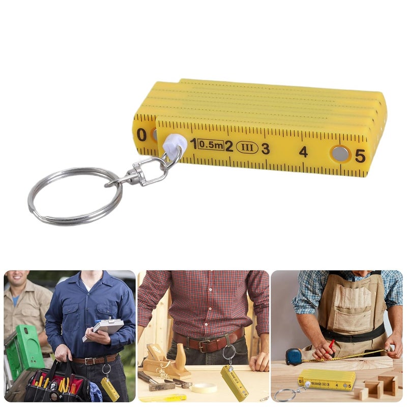 Yellow Multifunction Folding Ruler Keychain 10 Fold Portable Travel Student Professional - Image 3