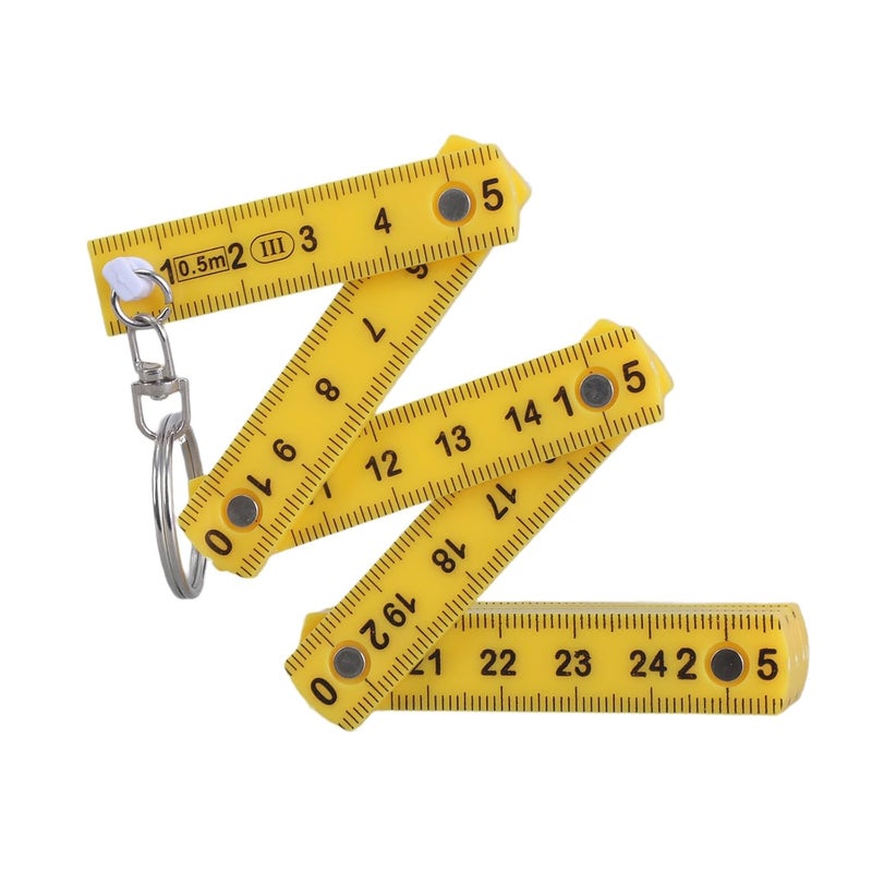 Yellow Multifunction Folding Ruler Keychain 10 Fold Portable Travel Student Professional - Image 1