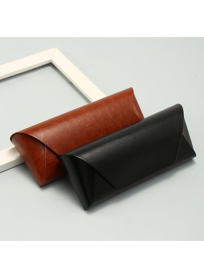 Black Vintage Leather Glasses Case, Handmade Cowhide Eyeglasses Pouch, Portable Pressure-Resistant Sunglasses Case - Image 3