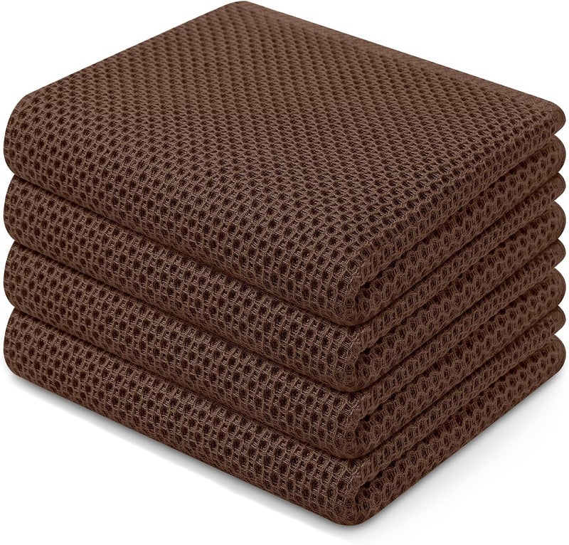 Homaxy 100% Cotton Waffle Weave Kitchen Dish Towels, Ultra Soft Absorbent Quick Drying Cleaning Towel, 13 x 28 Inches, 4-Pack, Coffee - Image 1