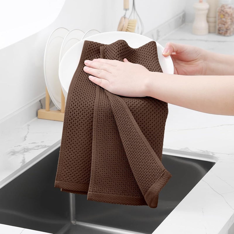 Homaxy 100% Cotton Waffle Weave Kitchen Dish Towels, Ultra Soft Absorbent Quick Drying Cleaning Towel, 13 x 28 Inches, 4-Pack, Coffee - Image 4