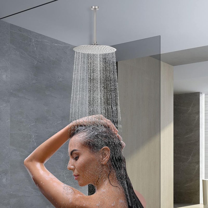 HarJue Ceiling Mounted Shower Arm, Rain Shower Extension Arm with Flange and Teflon Tape Stainless Steel Ceiling Mount Shower Extender for Fixed Shower Head (10 Inch, Brushed Nickel) - Image 3