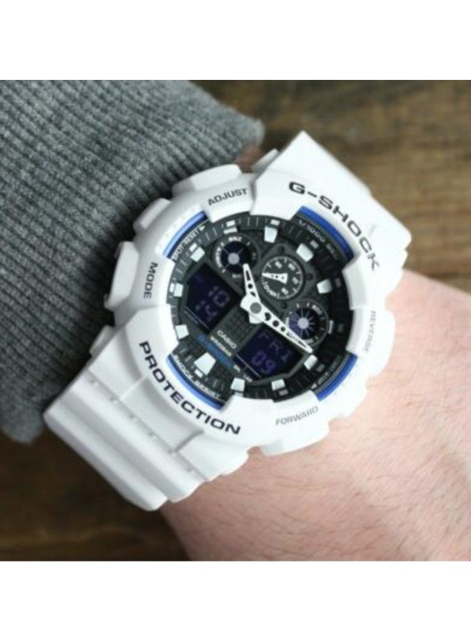 Casio G-Shock GA-100B-7ADR Men’s Analog-Digital Sports Watch | Shock & Magnetic Resistant | 200M Water Resistant | LED Light | World Time | Stopwatch & Countdown Timer | Durable White Resin Band - Image 2
