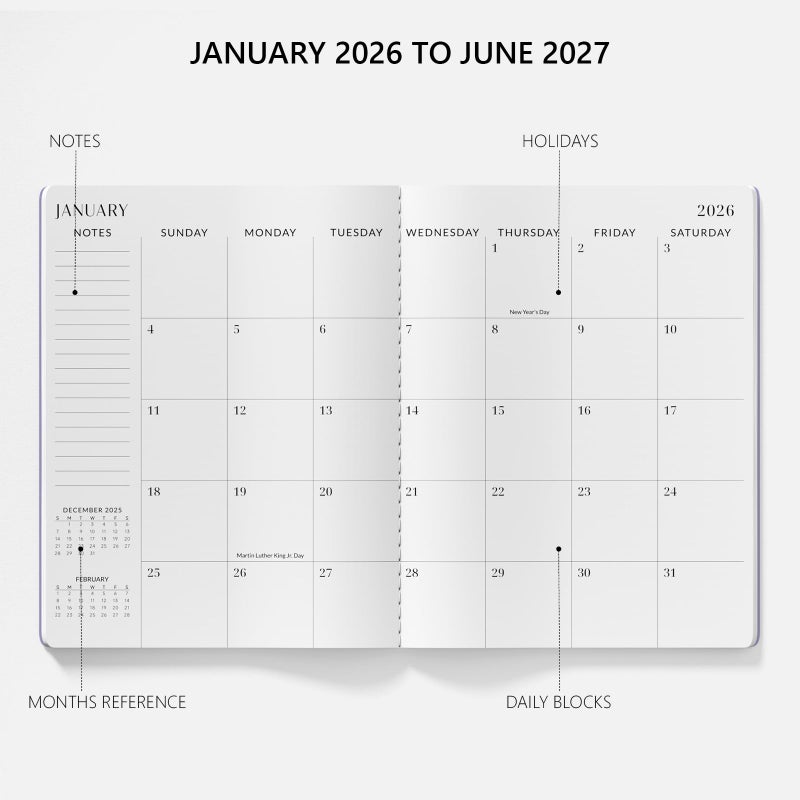 Jotsome Monthly Planner 2026-2027, Jotsome 18 Months Calendar Planner from January 2026 to June 2027, 8.5"x11", Stitched Binding, Soft Cover, Daily Monthly Personal Planner for School Plan, Study and Schedule, Bluebird - Image 2