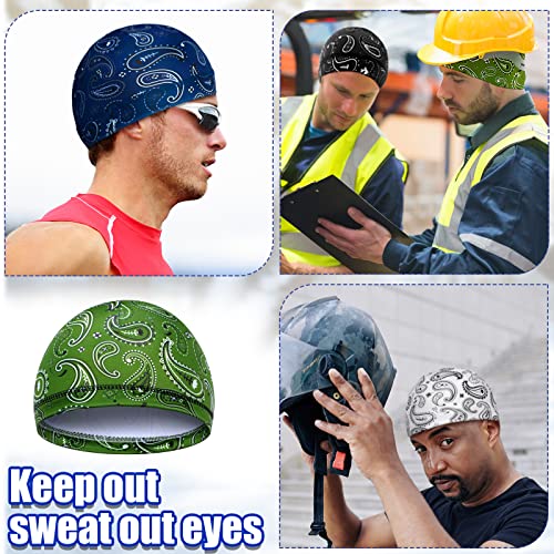 Haysandy 6 Pcs Cooling Skull Cap Motorcycle Helmet Liner Men Women Sweat Wicking Beanie Bicycle Running Cap Head Wrap(Lively Style) Multicoloured - Image 4