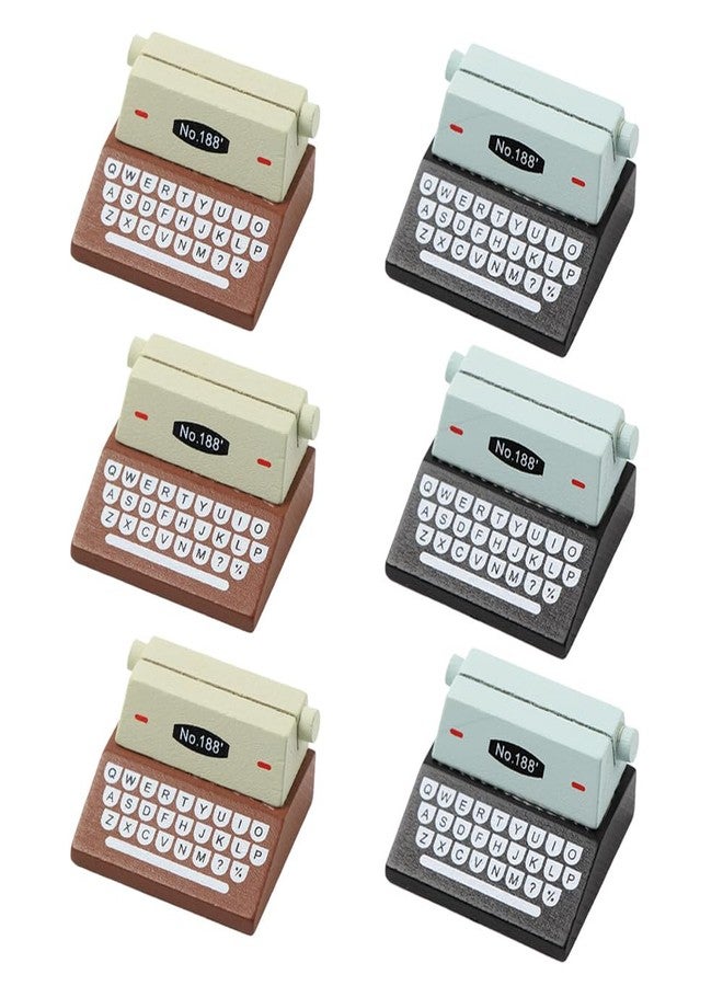 SHIDXIB 6Pcs Black and Brown Wood Typewriter Message Holder Business Card Holder Sticky Note Holder - Image 1