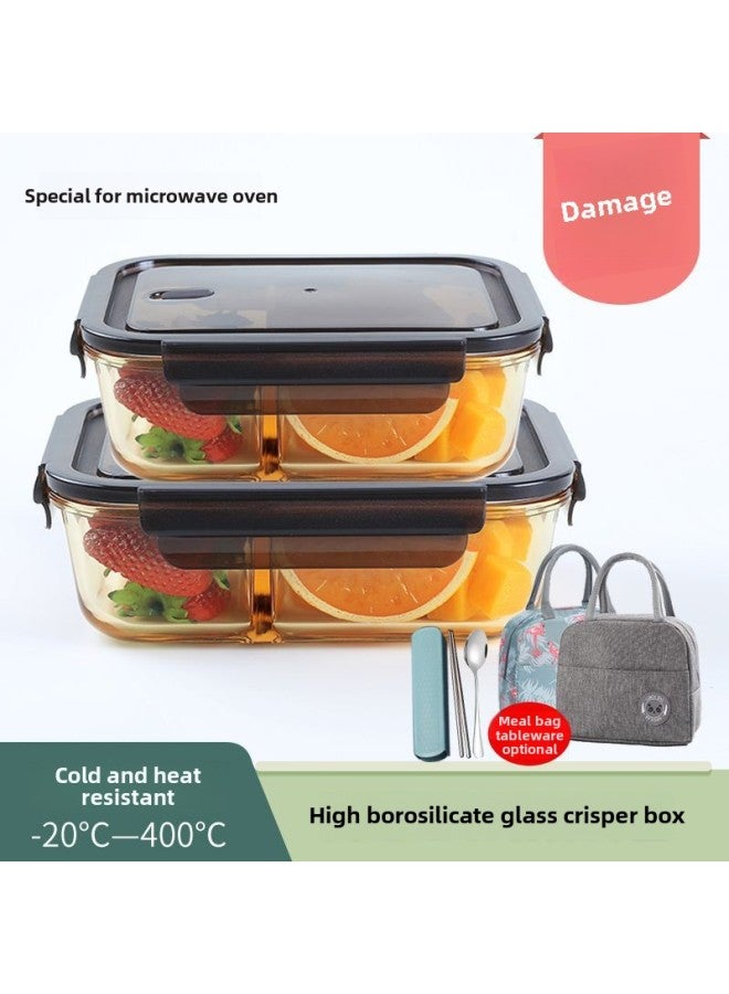 Glass Lunch Box Office Workers With Rice Lunch Box Microwave Heating Fresh-keeping Box Heat-resistant Round Soup Bowl With Lid Wholesale-Specifications:Friendly City Yaodark Green Cap-large Rectangular 1040ml Three Grids  - Image 4