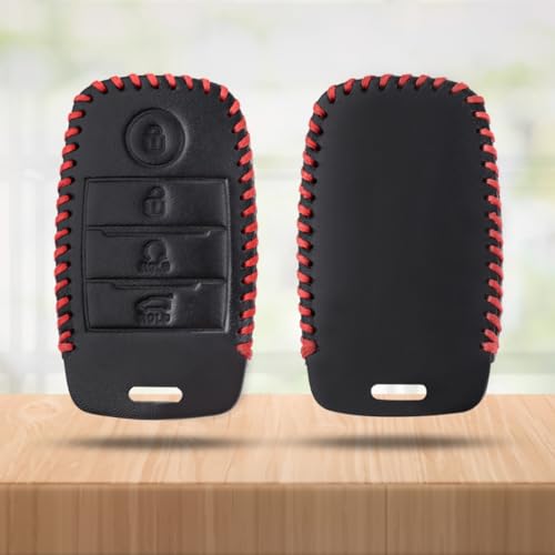 KEYCEPT Classic Leather Key Cover Compatible for Kia Seltos | Kia Sonet | Kia Carens | Sonet HTX | Facelift in Year 2019, 2020, 2021, 2022 4 Button Smart Key with Keychain (Type 3). - Image 5