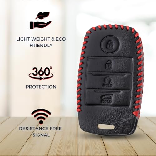 KEYCEPT Classic Leather Key Cover Compatible for Kia Seltos | Kia Sonet | Kia Carens | Sonet HTX | Facelift in Year 2019, 2020, 2021, 2022 4 Button Smart Key with Keychain (Type 3). - Image 4