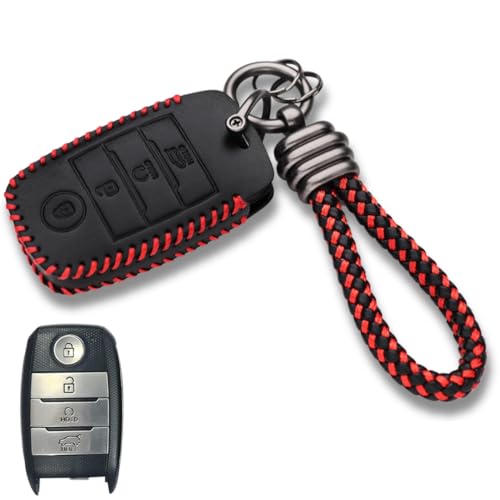 KEYCEPT Classic Leather Key Cover Compatible for Kia Seltos | Kia Sonet | Kia Carens | Sonet HTX | Facelift in Year 2019, 2020, 2021, 2022 4 Button Smart Key with Keychain (Type 3). - Image 1