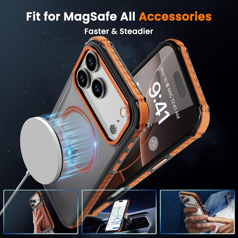 DEERLAMN Strong Magnetic Case for iPhone 17 Pro Max 6.9-Inch,[Compatible with Magsafe][Military Grade Drop Protection] Translucent Matte Shockproof Protective Phone Cover-Frosted Orange - Image 4