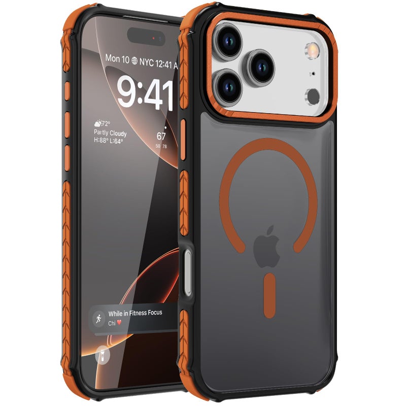 DEERLAMN Strong Magnetic Case for iPhone 17 Pro Max 6.9-Inch,[Compatible with Magsafe][Military Grade Drop Protection] Translucent Matte Shockproof Protective Phone Cover-Frosted Orange - Image 1