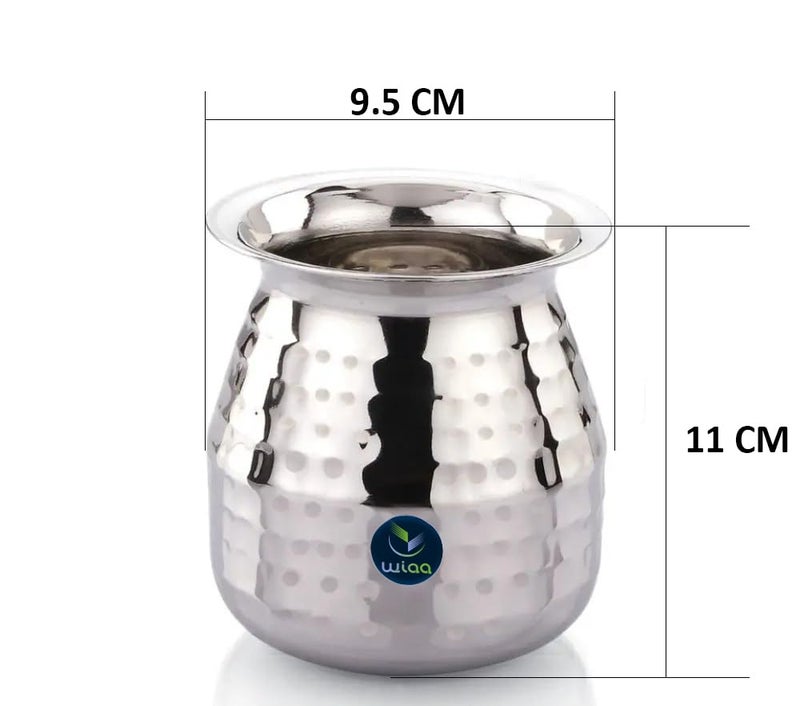 Wiaa 550 ml Stainless Steel Hammered Parsi Lota | Hammer Tone Sombu for Water, Milk, Lassi, Dahi, and Pooja | Traditional Kalash Pot for Home, Kitchen, and Pooja (550ml (Pack of 1)) - Image 5