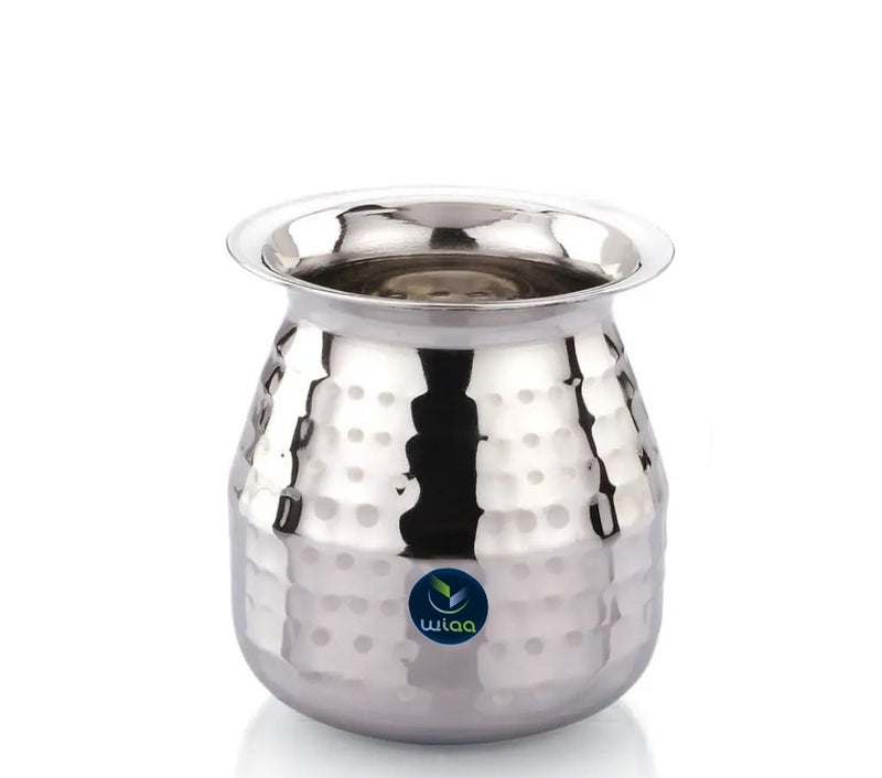 Wiaa 550 ml Stainless Steel Hammered Parsi Lota | Hammer Tone Sombu for Water, Milk, Lassi, Dahi, and Pooja | Traditional Kalash Pot for Home, Kitchen, and Pooja (550ml (Pack of 1)) - Image 2