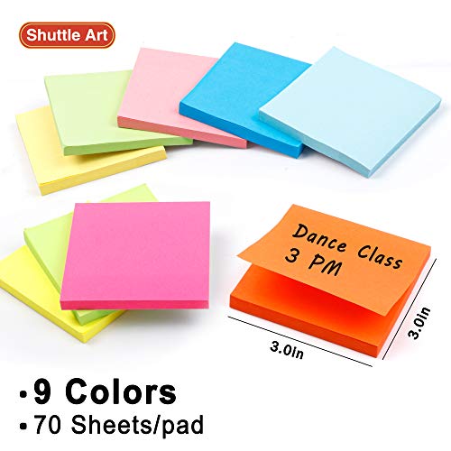 Shuttle Art Sticky Notes, Shuttle Art 9 Bright Colors Stickies, 9 Pads 630 Sheets Total, 3x3 Inches Self-Stick Pads for Home, School, Office - Image 2