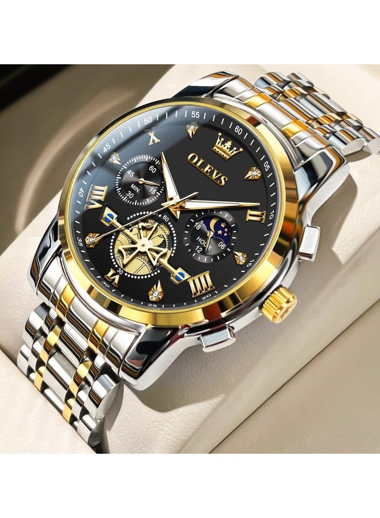 OLEVS Men Silver Watches,Men's Stainless Steel Chronograph Watch,Men Analog Quartz Watches,Big Face Men Watches,Luxury Waterproof Watch Men,Roman Numeral Dress Watch for Men Diamond Relojes De Hombre - Image 3