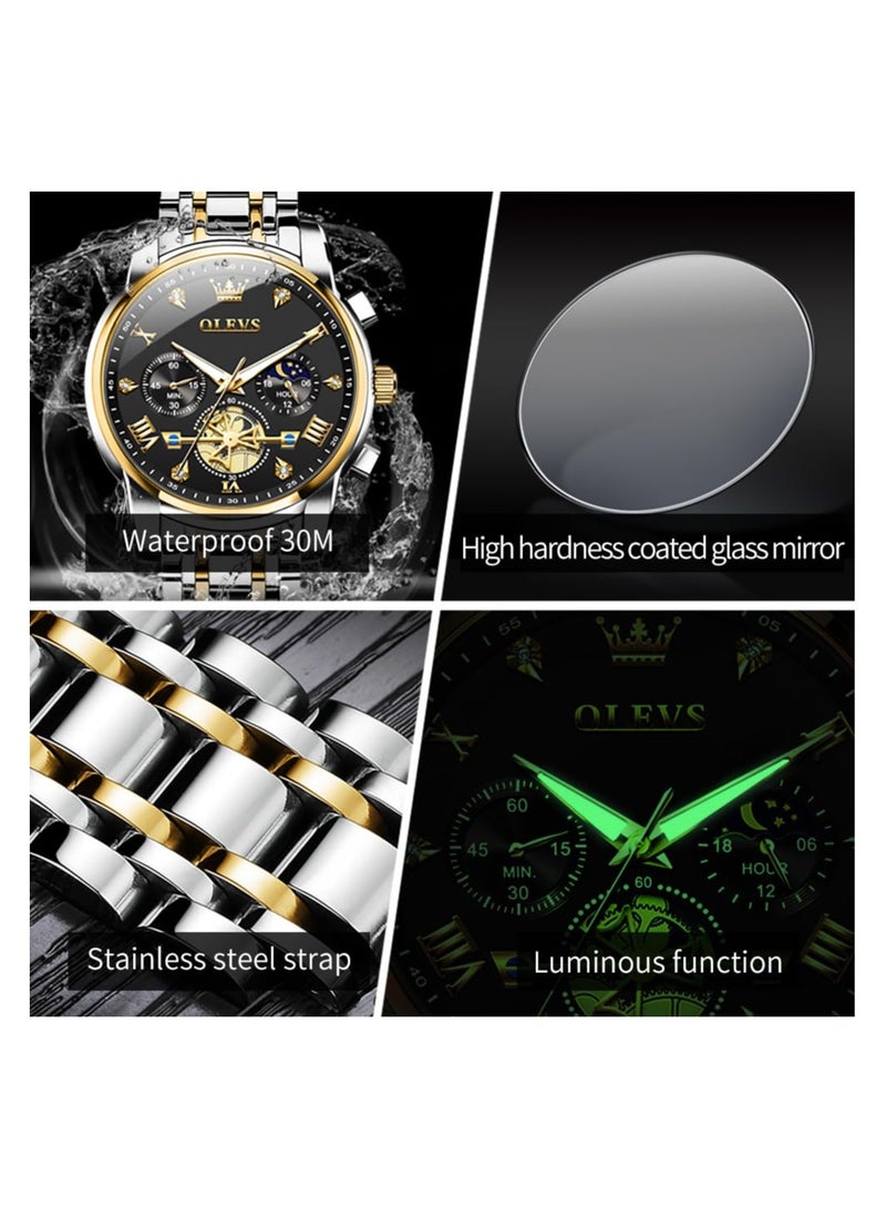 OLEVS Men Silver Watches,Men's Stainless Steel Chronograph Watch,Men Analog Quartz Watches,Big Face Men Watches,Luxury Waterproof Watch Men,Roman Numeral Dress Watch for Men Diamond Relojes De Hombre - Image 4