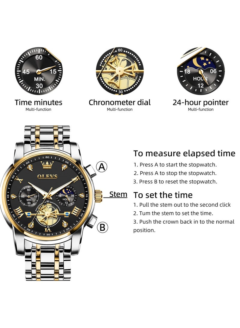 OLEVS Men Silver Watches,Men's Stainless Steel Chronograph Watch,Men Analog Quartz Watches,Big Face Men Watches,Luxury Waterproof Watch Men,Roman Numeral Dress Watch for Men Diamond Relojes De Hombre - Image 5