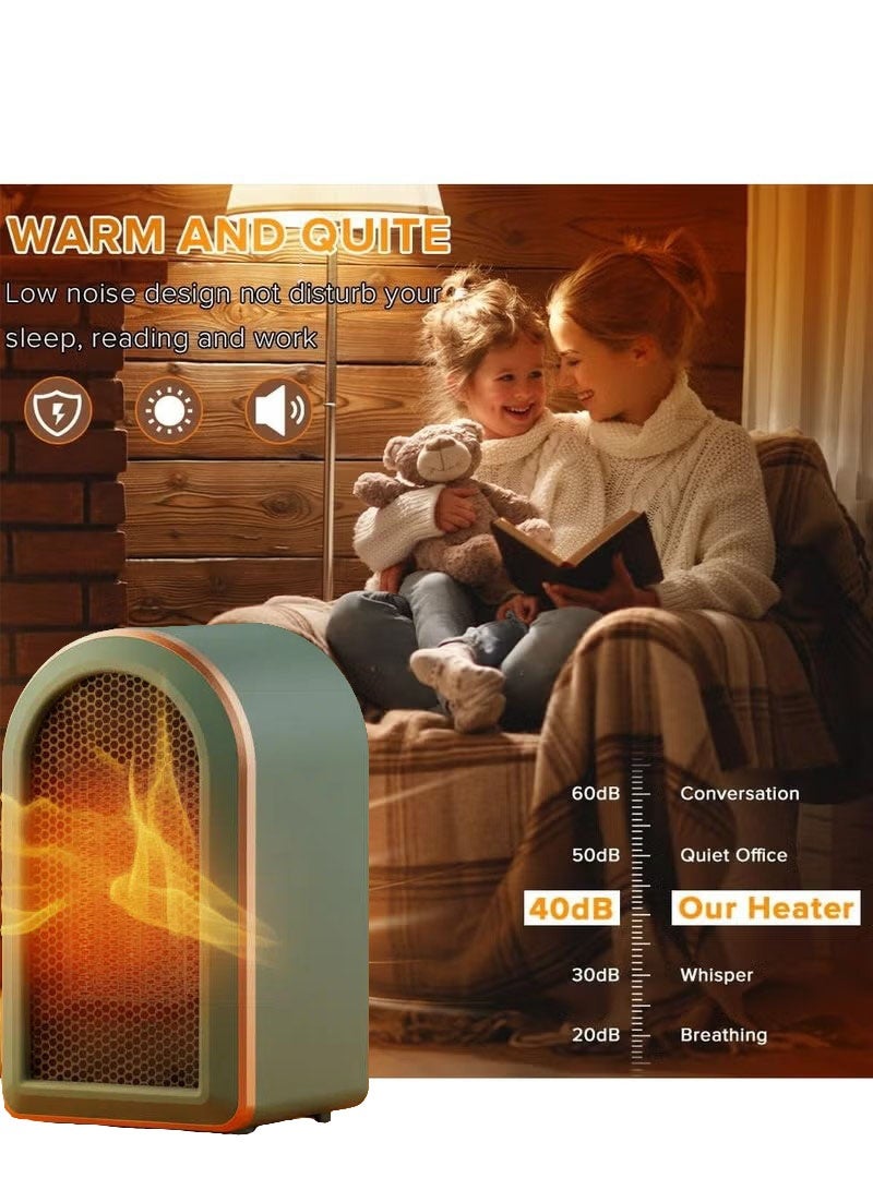 NIBEMINENT سخان مروحة كهربائية، سخان كهربائي، دافئ صغير مدمج، ترموستات تسخين سريع هادئ للغاية سخان آمن صغير للمكتب المنزل الغرفة (أخضر) - Image 2