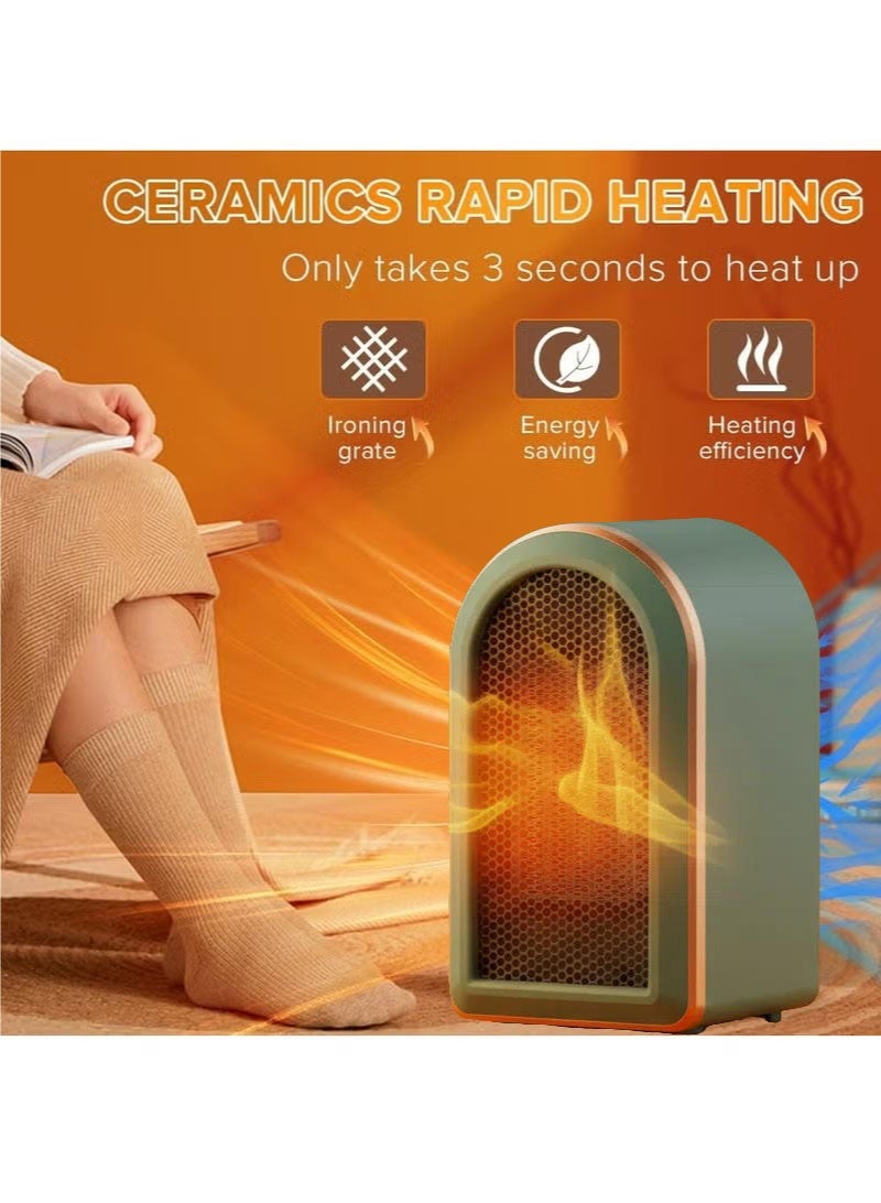 NIBEMINENT سخان مروحة كهربائية، سخان كهربائي، دافئ صغير مدمج، ترموستات تسخين سريع هادئ للغاية سخان آمن صغير للمكتب المنزل الغرفة (أخضر) - Image 4