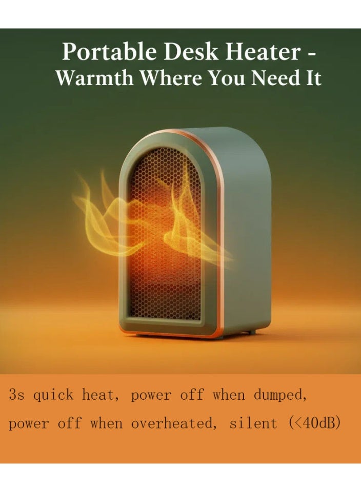 NIBEMINENT سخان مروحة كهربائية، سخان كهربائي، دافئ صغير مدمج، ترموستات تسخين سريع هادئ للغاية سخان آمن صغير للمكتب المنزل الغرفة (أخضر) - Image 1