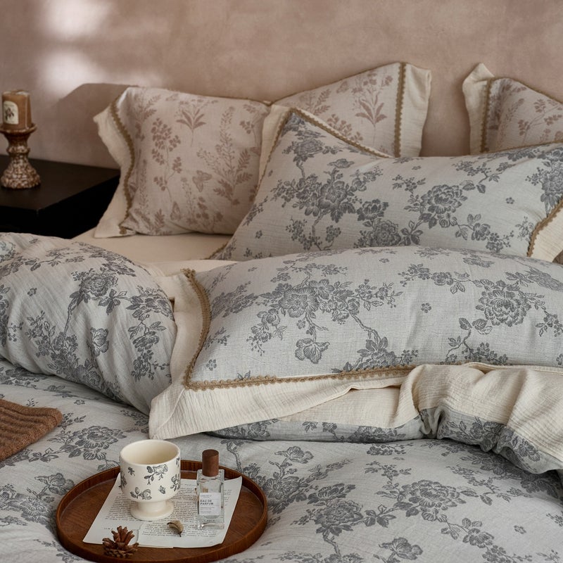 Flower Shadow Cotton-Linen Bedding Set - Light Luxury Japanese Style, Soft & Breathable - Image 1