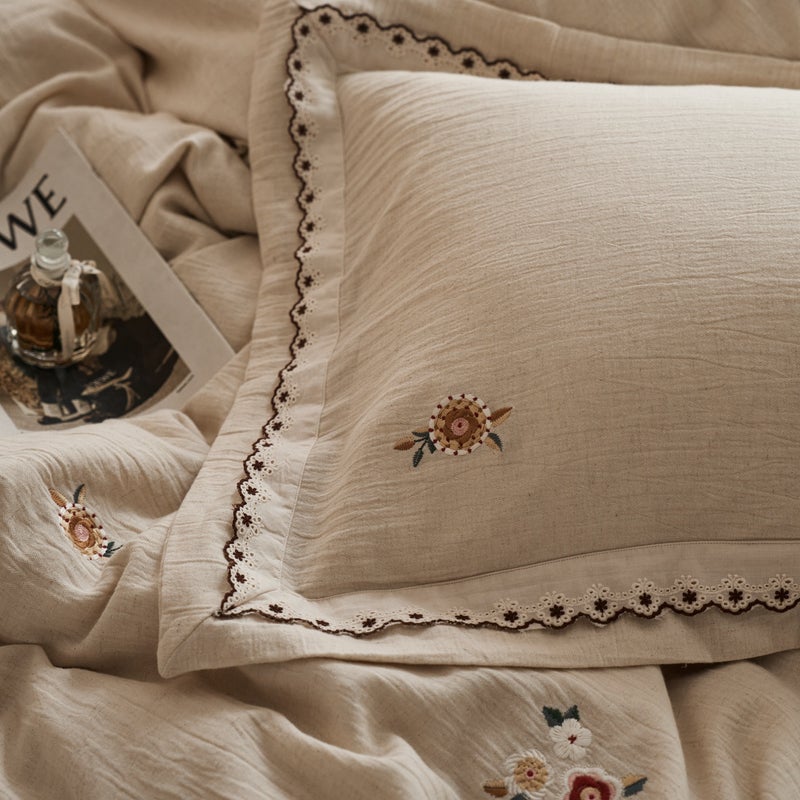 Flower Shadow Cotton-Linen Bedding Set - Light Luxury Japanese Style, Soft & Breathable - Image 3