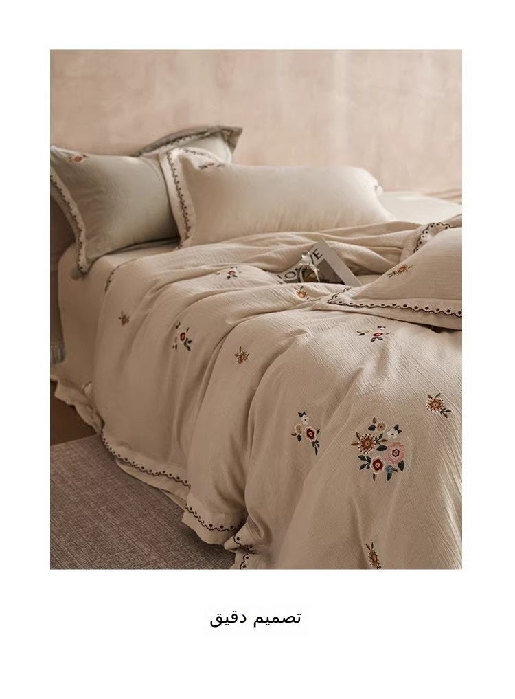 Flower Shadow Cotton-Linen Bedding Set - Light Luxury Japanese Style, Soft & Breathable - Image 4