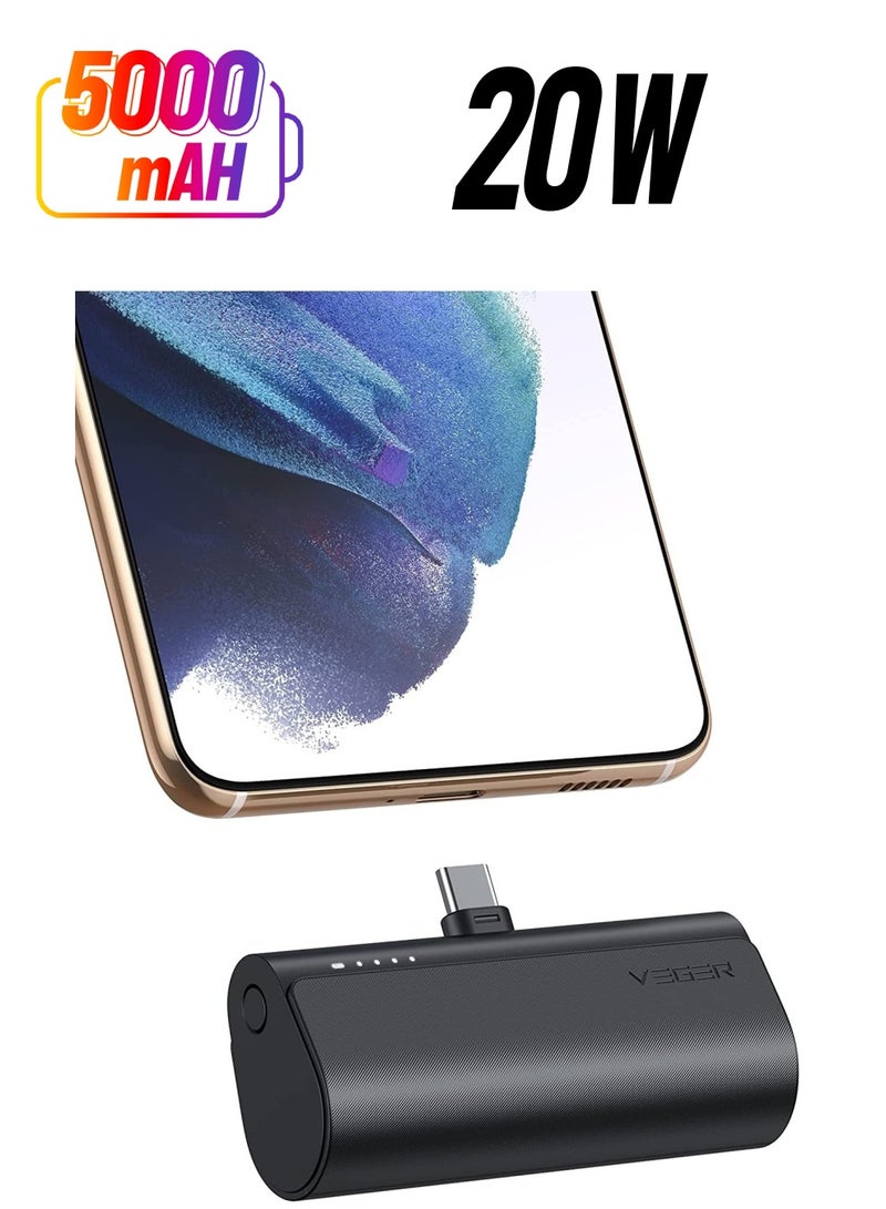 VEGER 5000mAh Mini Power Bank,20W Fast Charging Portable Charger USB C Battery Pack Compatible with USB C Phones Samsung Huawei Pixel and More,Black - Image 1